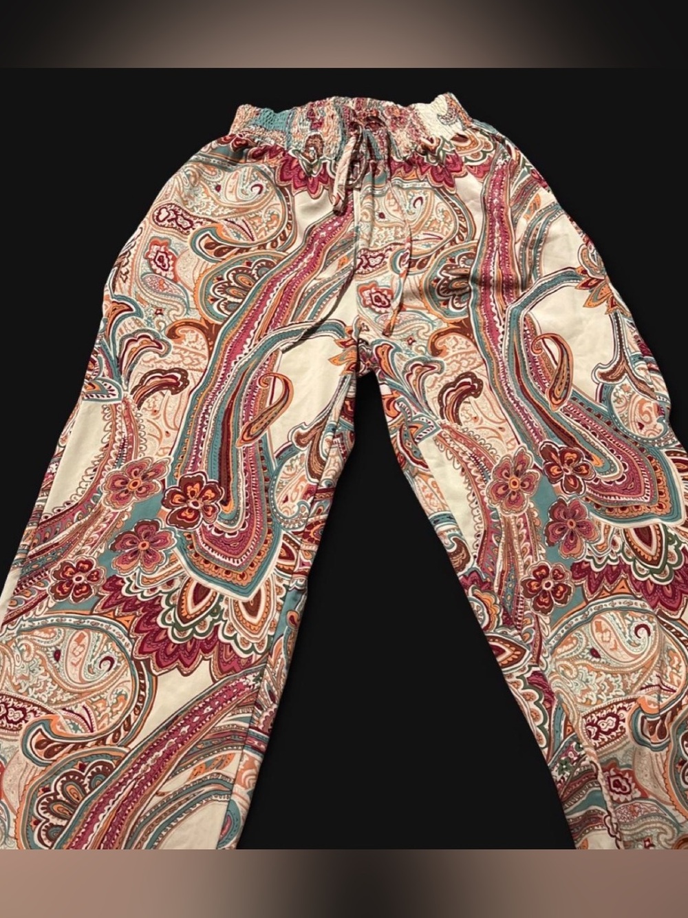 Boho Paisley Wide-Leg Lounge Pants - Cream, Teal & Rust